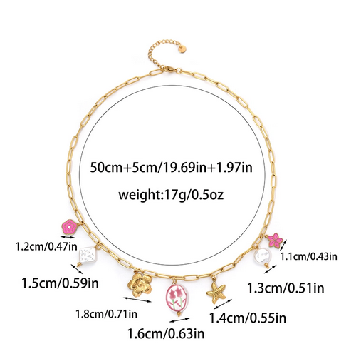 Gold Plated Starfish Flower Multi Charms Necklace – Waterproof Stainless Steel