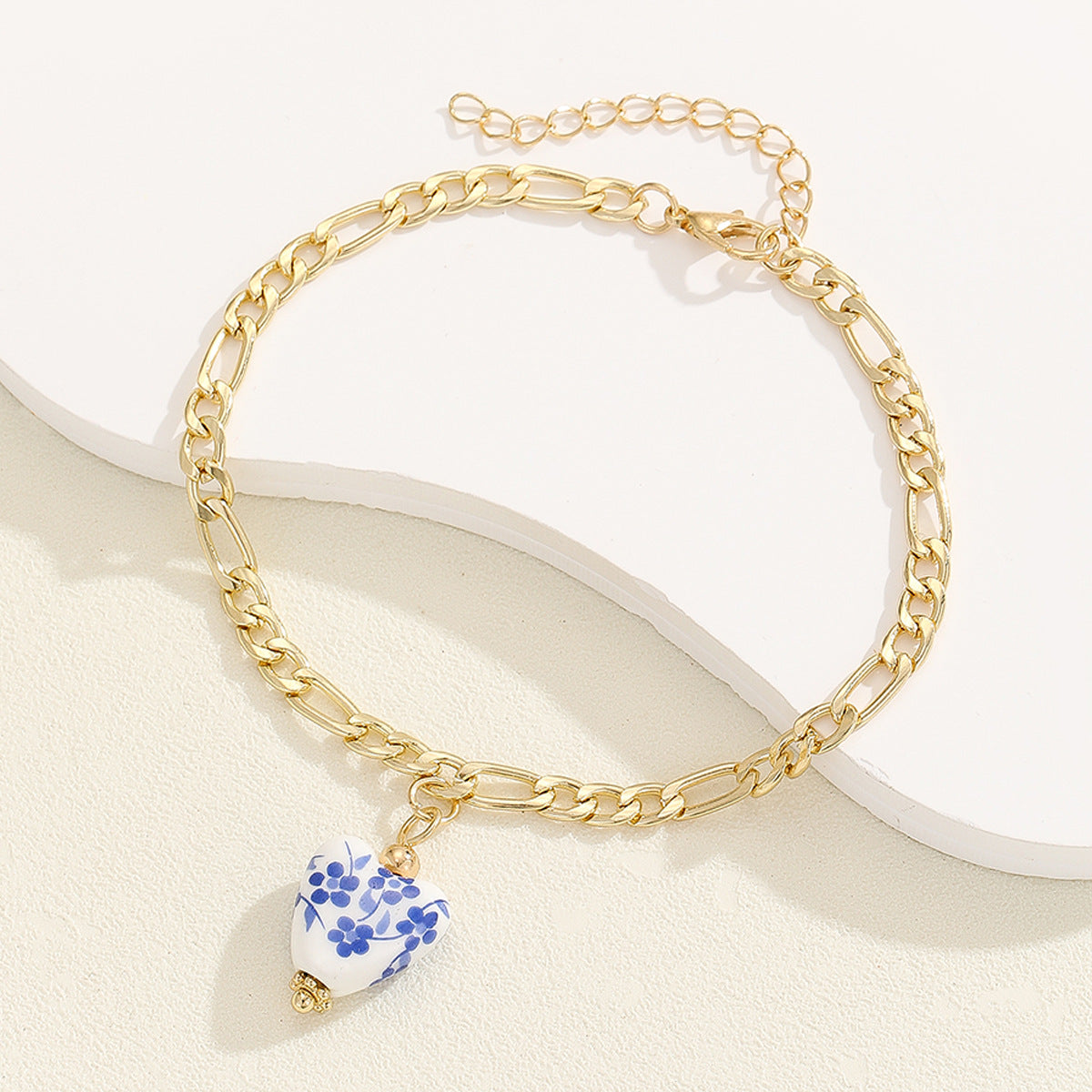 Vintage Blue and White Porcelain Pendant Anklet – Stainless Steel