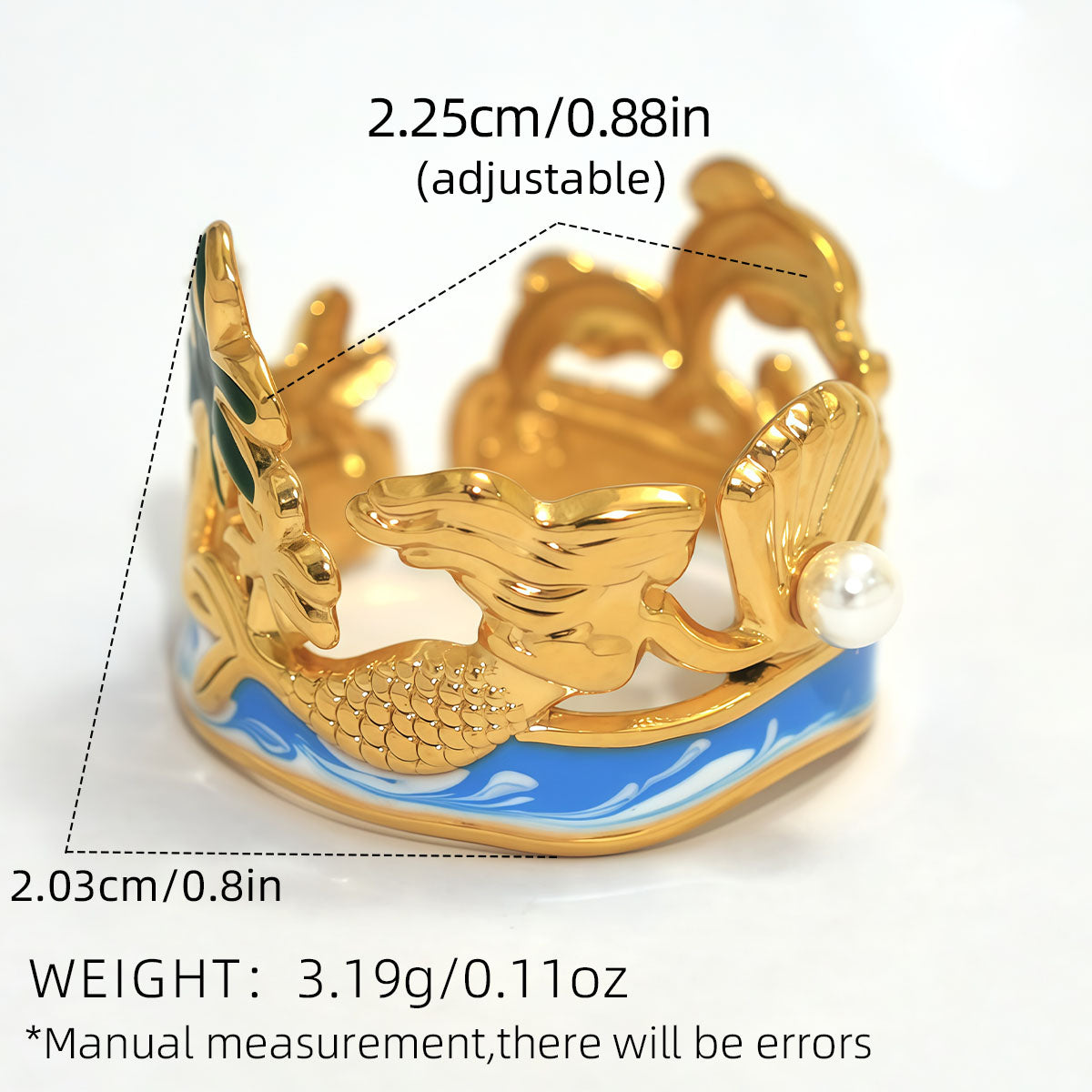 Beach Mermaid Enamel Ring with Pearl Accent – Waterproof 304 Stainless Steel