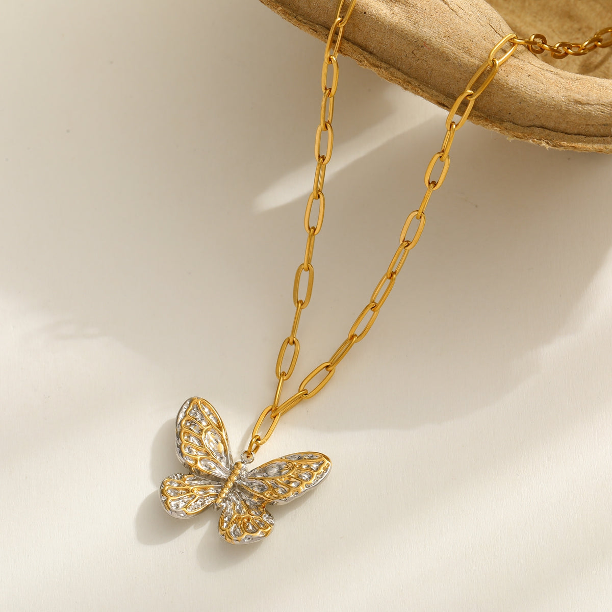 Enamel Butterfly Pendant Necklace – 18K Gold Plated Stainless Steel