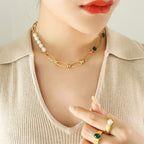 Square Freshwater Pearl Necklace – Titanium Steel