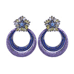 Chinoiserie Vintage Round Rainbow Bow Knot Drop Earrings – White Gold & Rhodium Plated