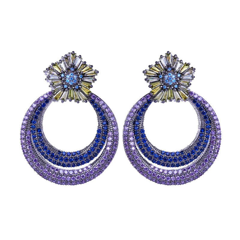 Chinoiserie Vintage Round Rainbow Bow Knot Drop Earrings – White Gold & Rhodium Plated