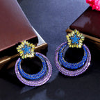 Chinoiserie Vintage Round Rainbow Bow Knot Drop Earrings – White Gold & Rhodium Plated