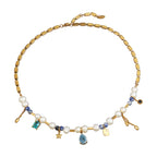 Round Square Star Freshwater Pearl Pendant Necklace – Titanium Steel Elegant Waterproof Non-Tarnish