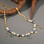 Round Square Star Freshwater Pearl Pendant Necklace – Titanium Steel Elegant Waterproof Non-Tarnish