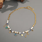 Round Square Star Freshwater Pearl Pendant Necklace – Titanium Steel Elegant Waterproof Non-Tarnish