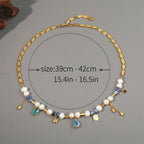 Round Square Star Freshwater Pearl Pendant Necklace – Titanium Steel Elegant Waterproof Non-Tarnish