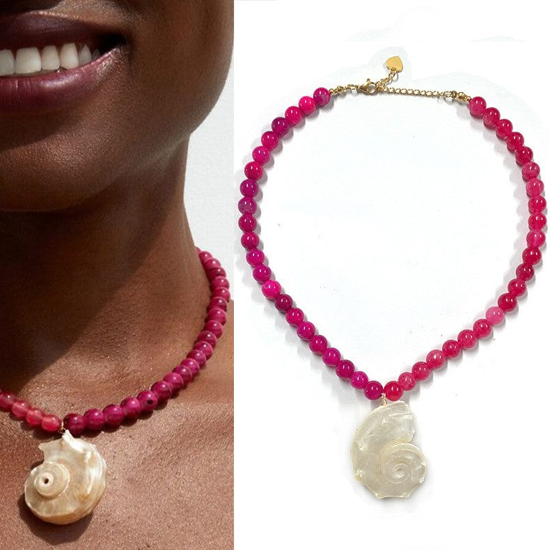 Freshwater Pearl and Shell Pendant Beaded Necklace – Titanium Steel Original Design