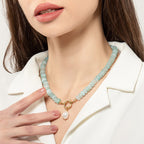 Natural Stone and Freshwater Pearl Beaded Necklace – Titanium Steel 18K Gold Plated