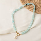 Natural Stone and Freshwater Pearl Beaded Necklace – Titanium Steel 18K Gold Plated