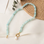 Natural Stone and Freshwater Pearl Beaded Necklace – Titanium Steel 18K Gold Plated