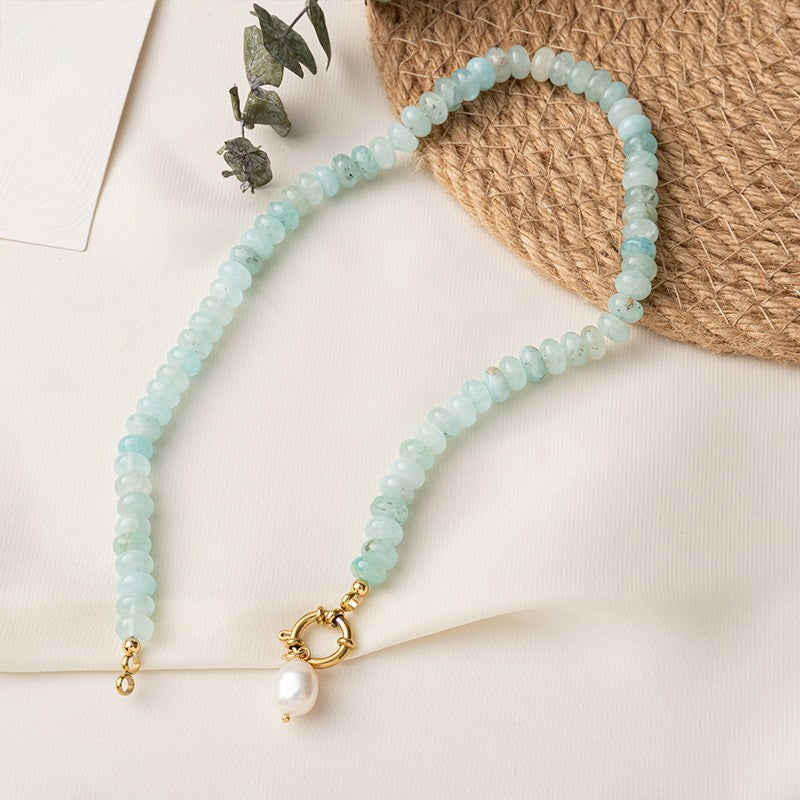 Natural Stone and Freshwater Pearl Beaded Necklace – Titanium Steel 18K Gold Plated