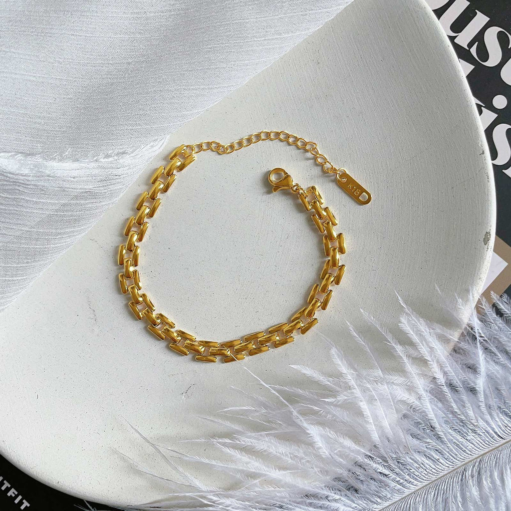 PVD Coated 18K Gold Solid Color Stainless Steel Bracelet – Waterproof Non-Tarnish