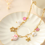 Gold Plated Starfish Flower Multi Charms Necklace – Waterproof Stainless Steel