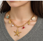 IG Style Multi-Charm Starfish and Conch Necklace – 18K Gold Plated Stainless Steel