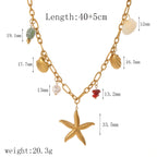 IG Style Multi-Charm Starfish and Conch Necklace – 18K Gold Plated Stainless Steel