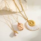 Coastal Charm Necklace - Seashell, Dual Charm, and Nautilus Pendant