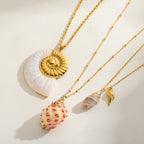 Coastal Charm Necklace - Seashell, Dual Charm, and Nautilus Pendant