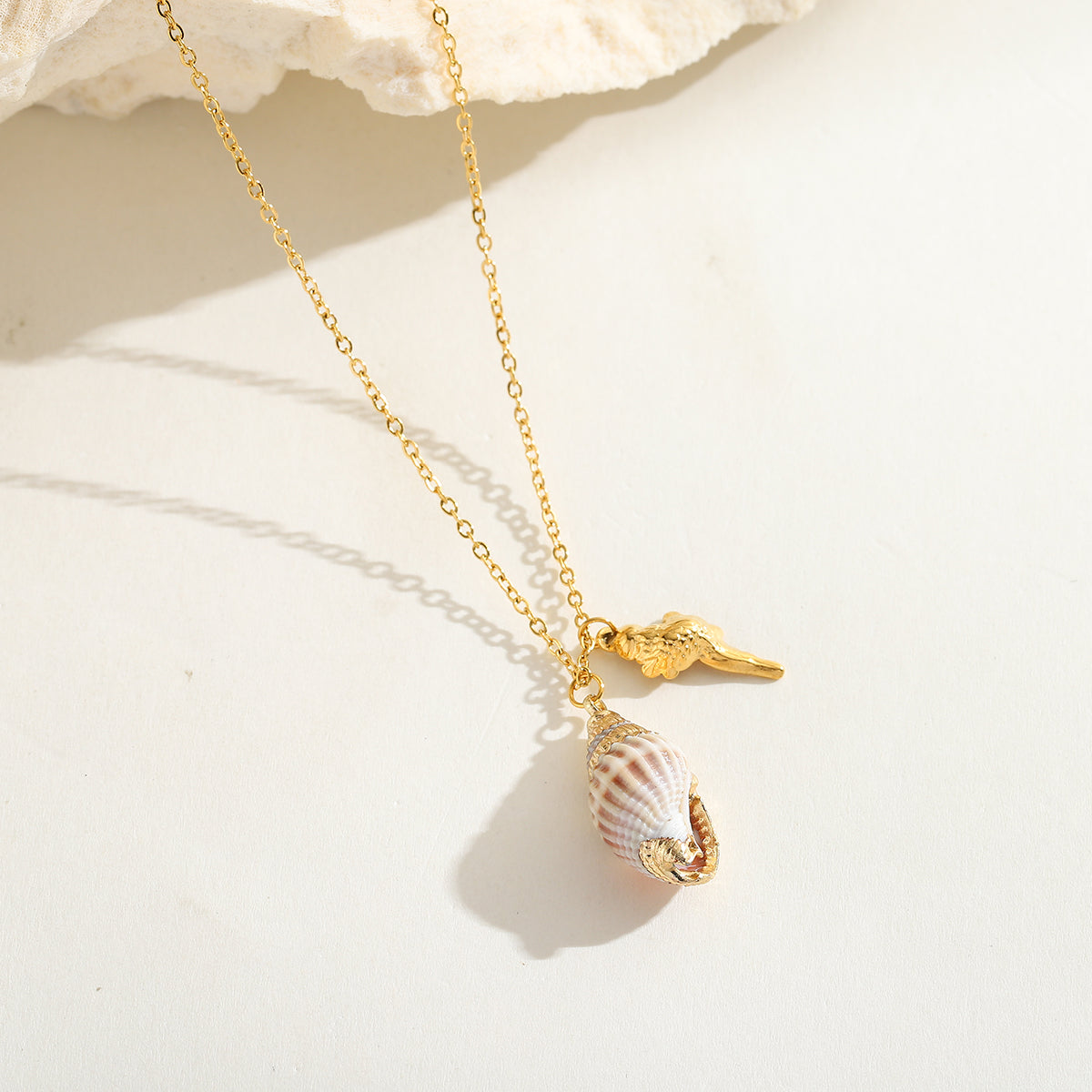 Coastal Charm Necklace - Seashell, Dual Charm, and Nautilus Pendant