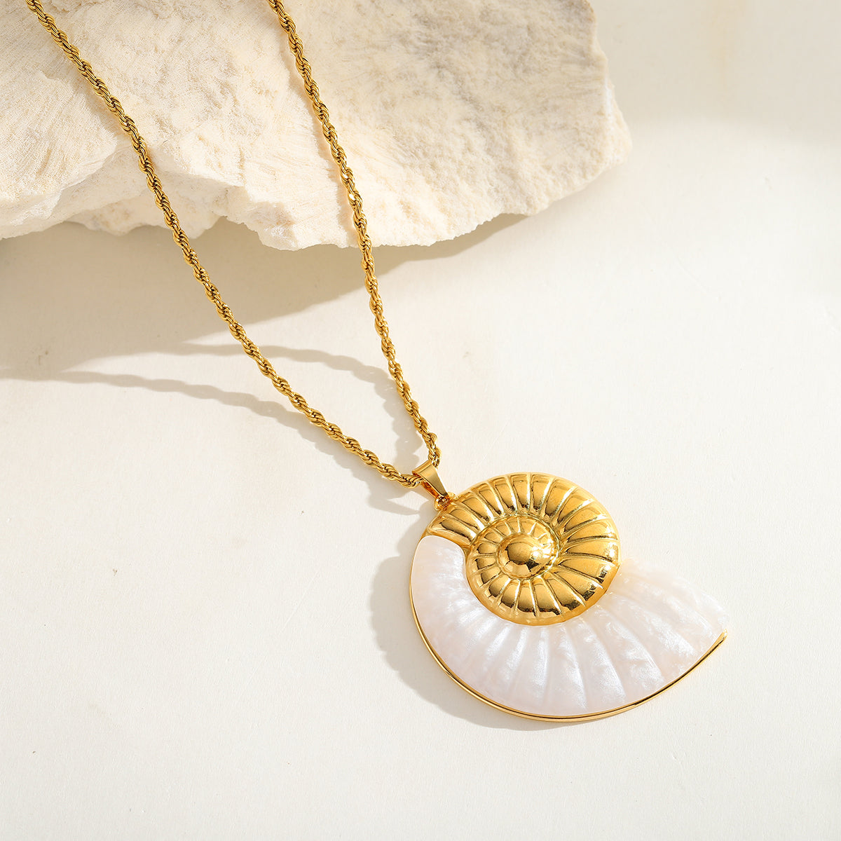Coastal Charm Necklace - Seashell, Dual Charm, and Nautilus Pendant