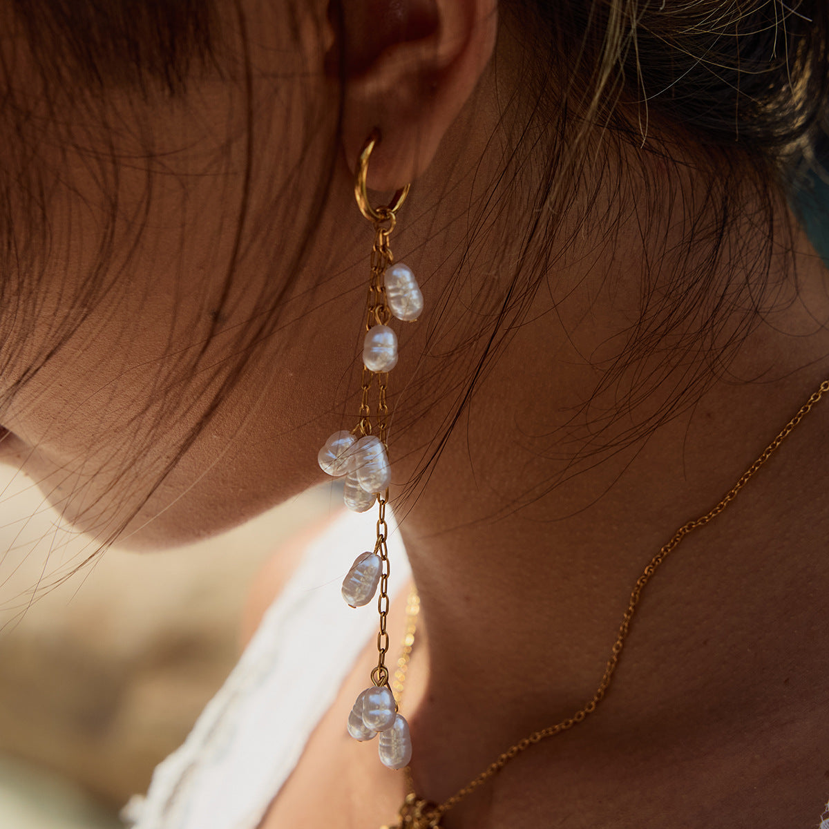 18K Gold Plated Geometric Acrylic Drop Earrings – PVD Coated Stainless Steel Elegant Waterproof Non-Tarnish