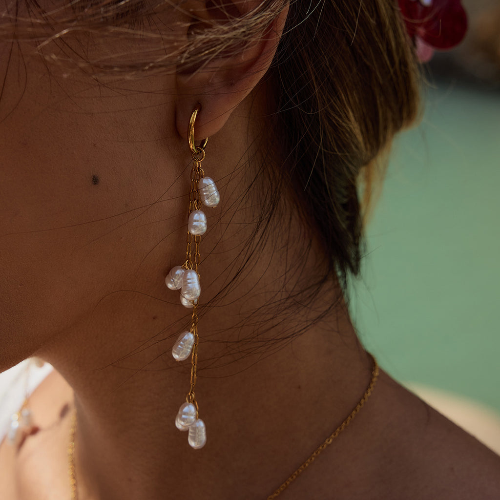 18K Gold Plated Geometric Acrylic Drop Earrings – PVD Coated Stainless Steel Elegant Waterproof Non-Tarnish