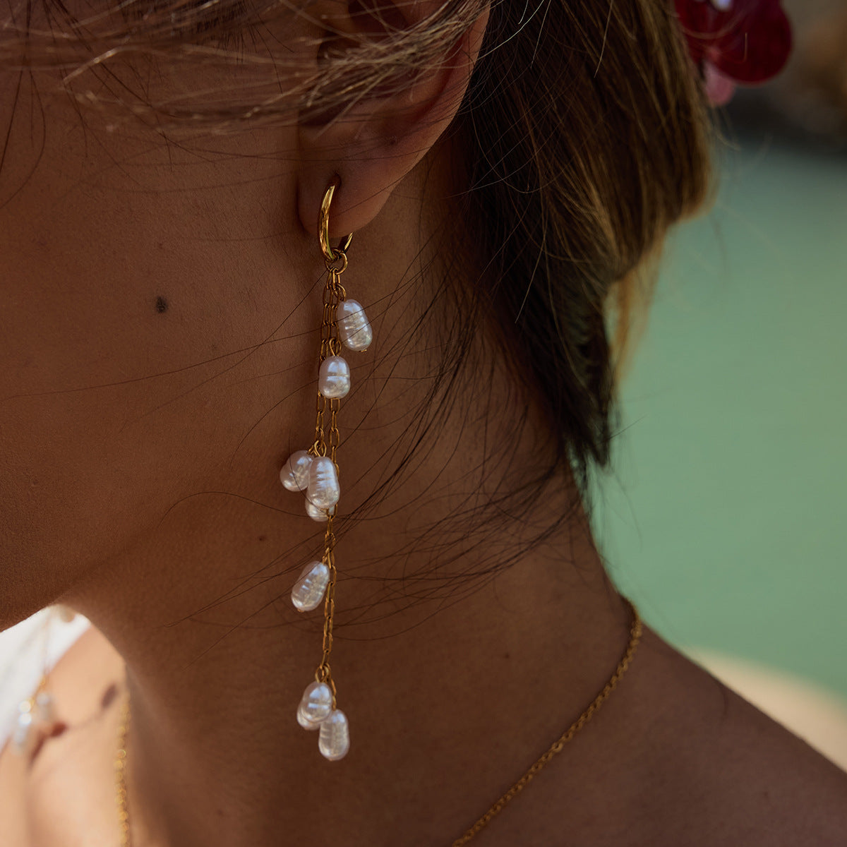 18K Gold Plated Geometric Acrylic Drop Earrings – PVD Coated Stainless Steel Elegant Waterproof Non-Tarnish