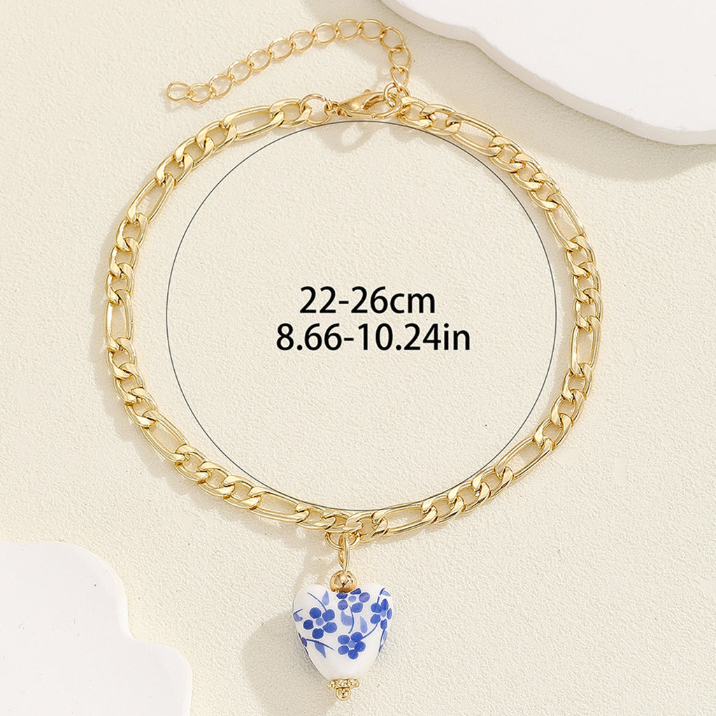 Vintage Blue and White Porcelain Pendant Anklet – Stainless Steel
