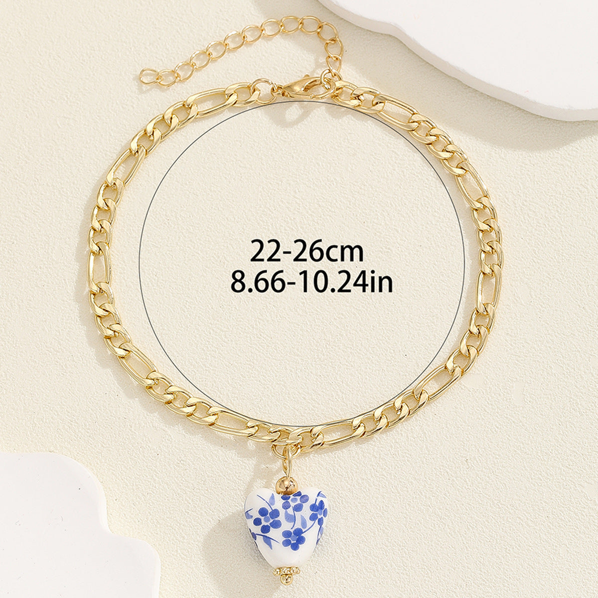 Vintage Blue and White Porcelain Pendant Anklet – Stainless Steel