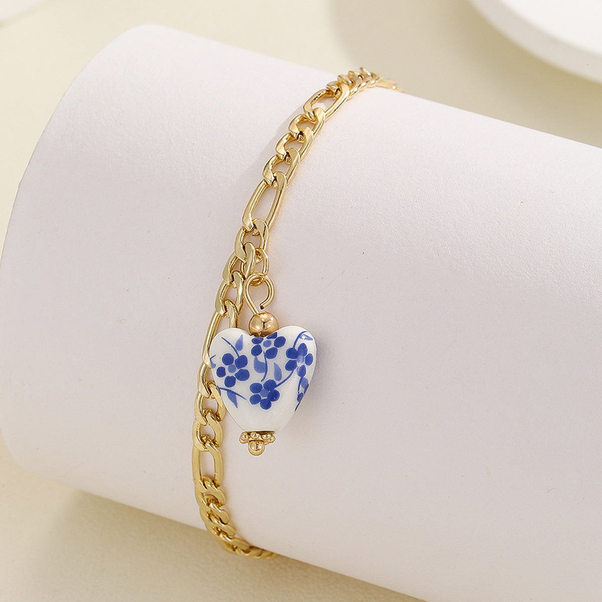 Vintage Blue and White Porcelain Pendant Anklet – Stainless Steel