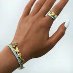 Beach Mermaid Enamel Ring with Pearl Accent – Waterproof 304 Stainless Steel