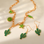 Sweet Luxury Cactus Pendant Necklace – Iron Plated KC Gold, Green Drip Enamel