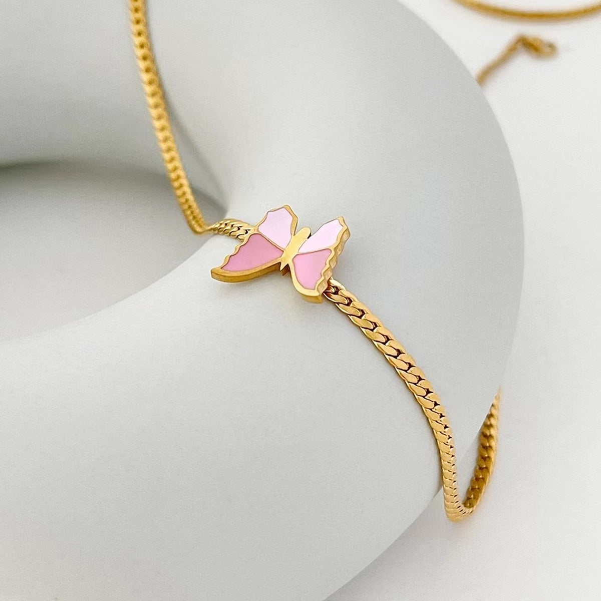 18K Gold Plated Enamel Butterfly Pendant Necklace Collection – Stainless Steel Elegant Flat Chain