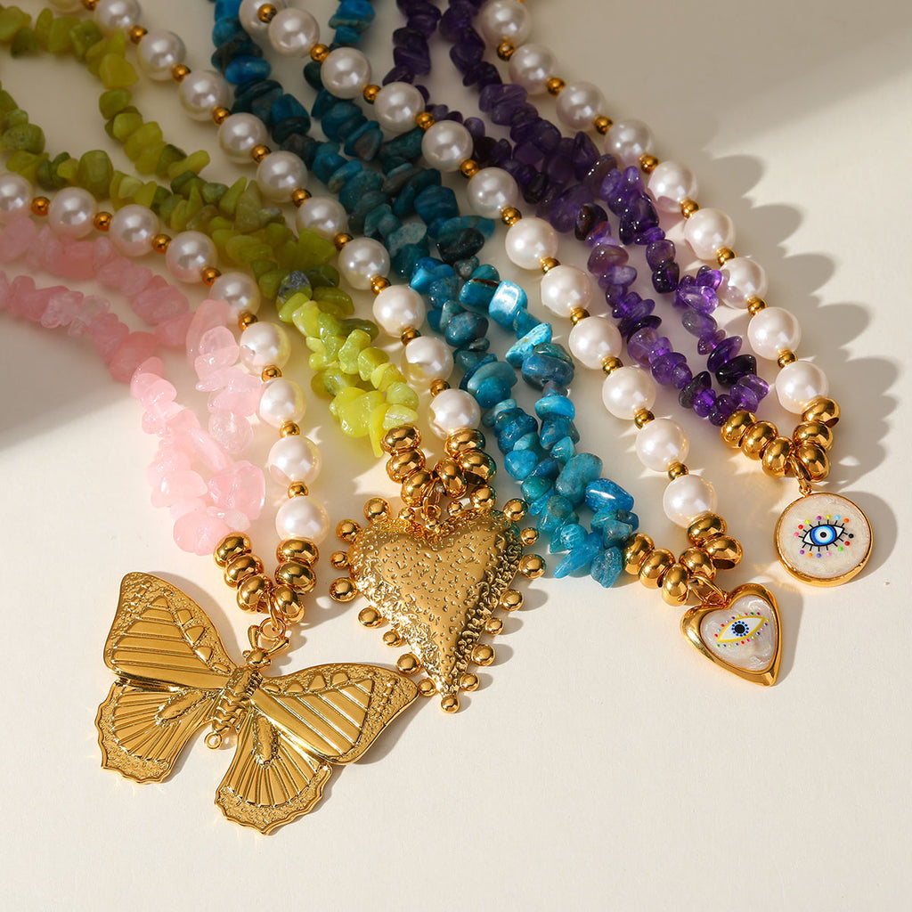 Gemstone & Faux Pearl Pendant Necklace Collection