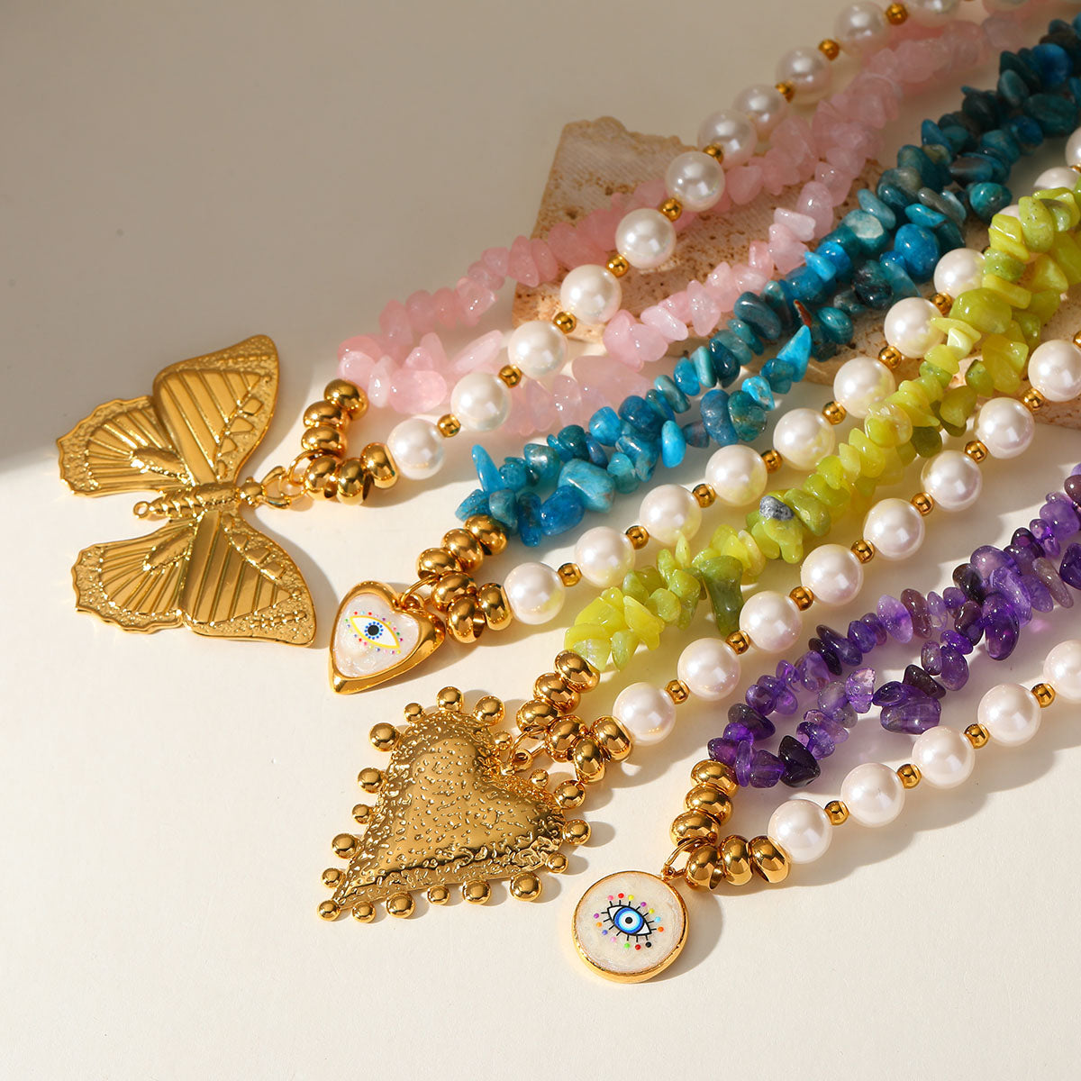 Gemstone & Faux Pearl Pendant Necklace Collection