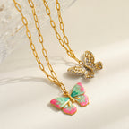 Enamel Butterfly Pendant Necklace – 18K Gold Plated Stainless Steel