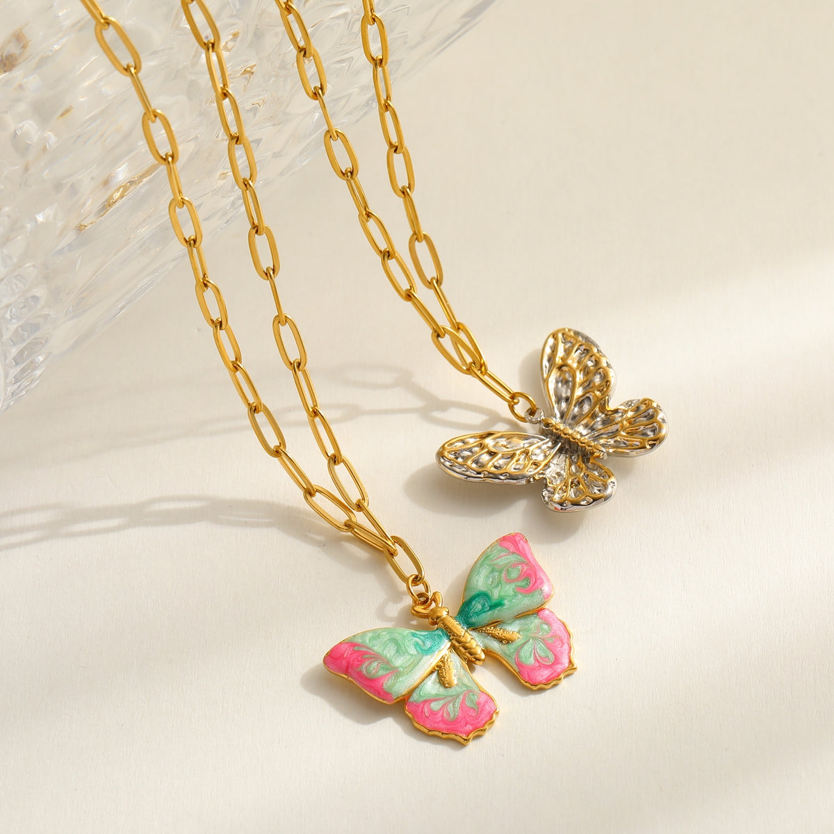 Enamel Butterfly Pendant Necklace – 18K Gold Plated Stainless Steel