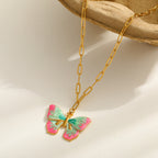 Enamel Butterfly Pendant Necklace – 18K Gold Plated Stainless Steel